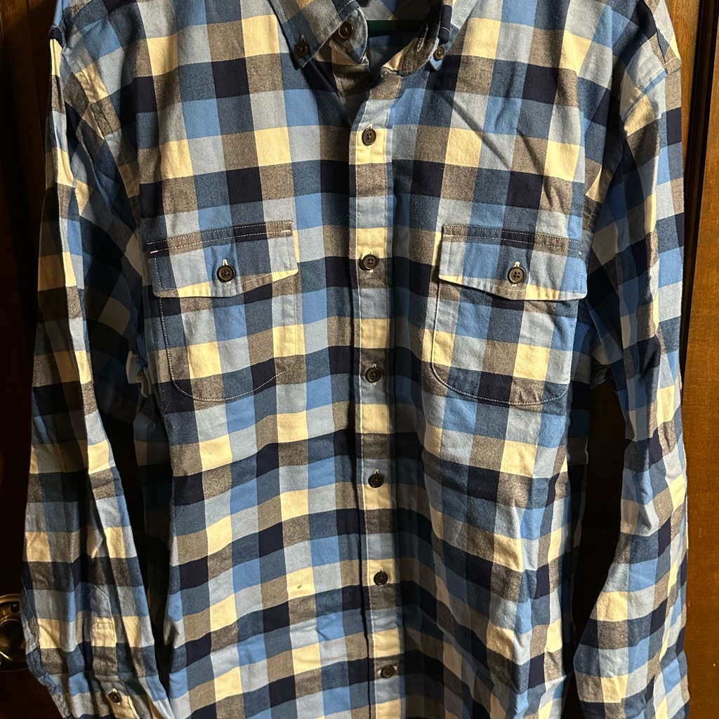 Lands' End Navy And Cream Checkered Shirt